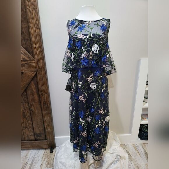 JS COLLECTION AMIRA POPOVER TEA LENGTH Floral DRESS NWOT size 12 - Picture 3 of 5